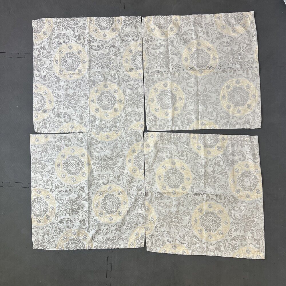 Waterford Fine Linens Set of 4 Gray & Gold 21x21 Damask Napkins FS Charity